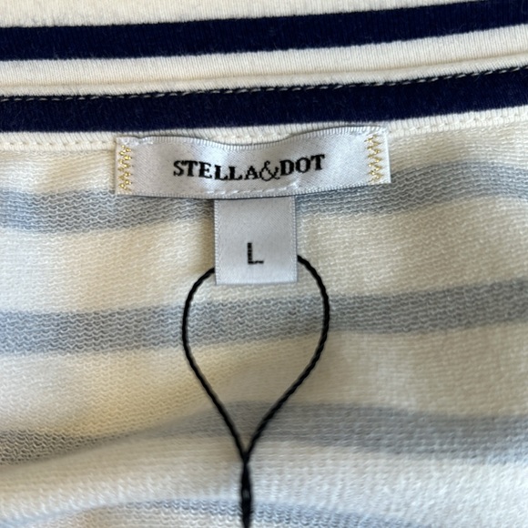Stella & Dot Navy Blue/White Stripe Crush It Gold Side Zippered Sweatshirt Sz L - Picture 8 of 10